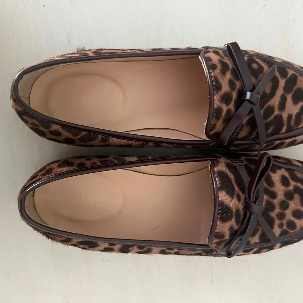 J Crew Academy Calf Hair Leather Loafers leopard - sz 5